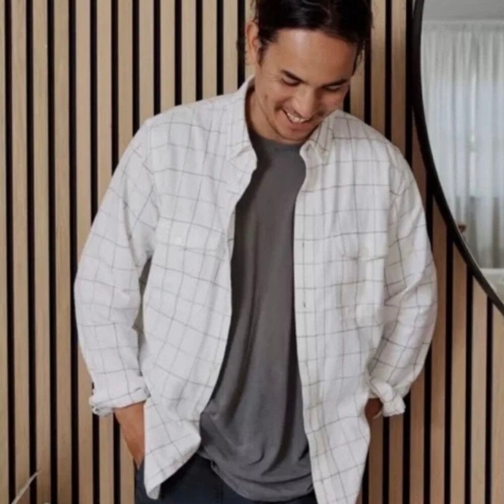 NEW‎ Everlane Brushed Flannel Button Down Shirt Mens XS White Windowpane Casual